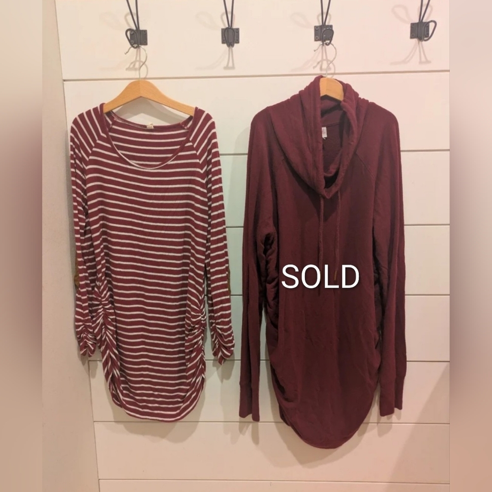 Pinkblush Striped Burgundy Maternity Long Sleeve Shirt, Small